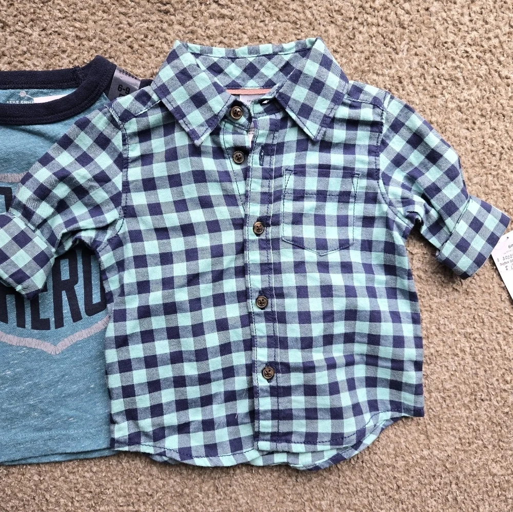 The Children's Place Teal and Navy Long Sleeve Shirt Set